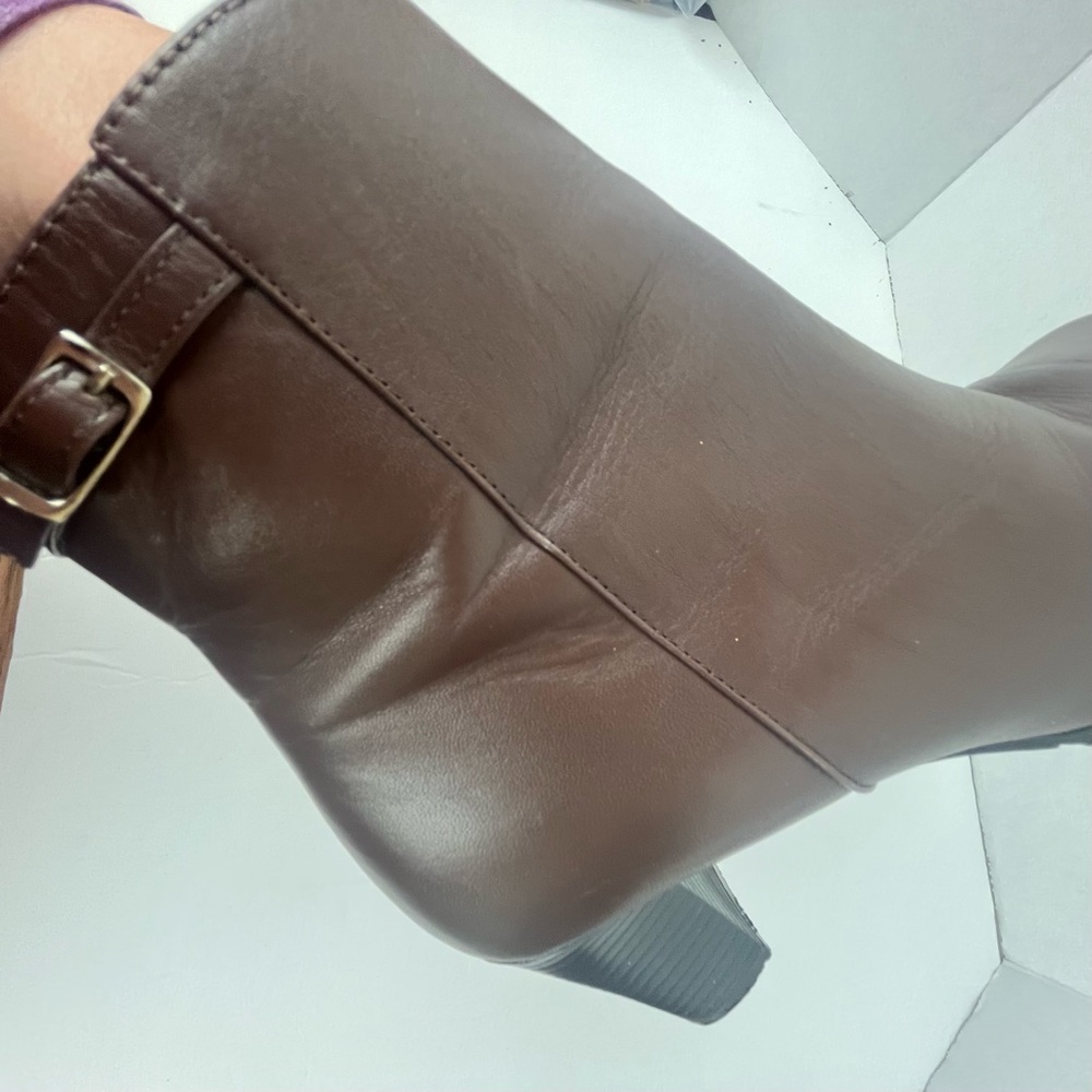 Elditas brown leather ankle boots with square toe/side buckle-Woman’s 7.5 - Picture 11 of 14